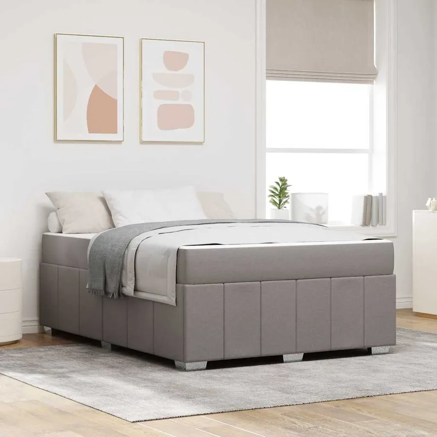 Cadre de lit avec matelas Taupe 140 x 200 cm tissu