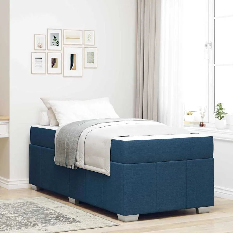 Cadre de lit avec matelas Bleu 100 x 200 cm tissu