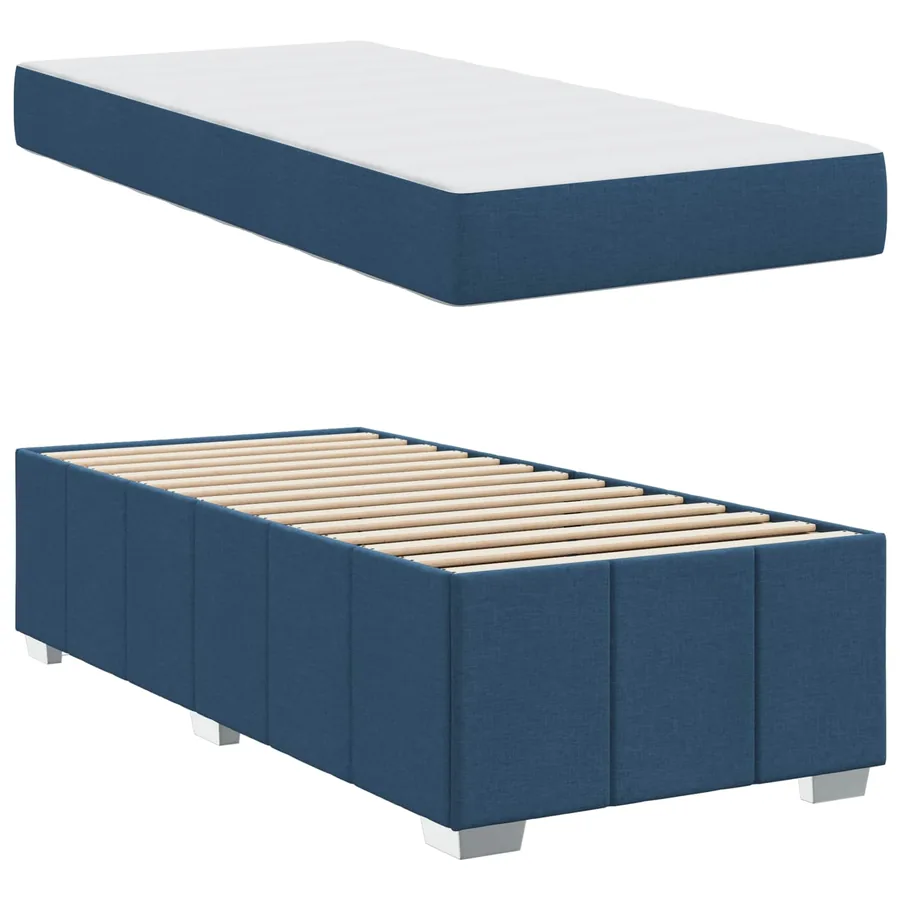 Cadre de lit avec matelas Bleu 100 x 200 cm tissu - 5