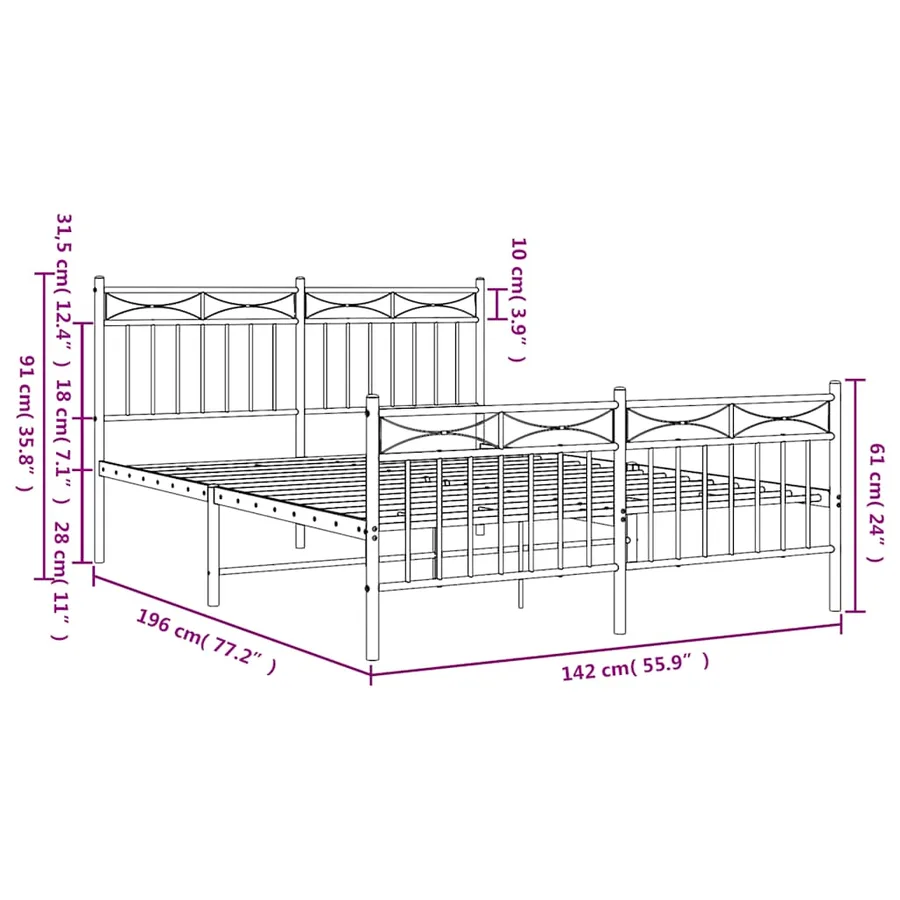 Cadre de lit métal sans matelas avec pied de lit noir 135x190cm - 10