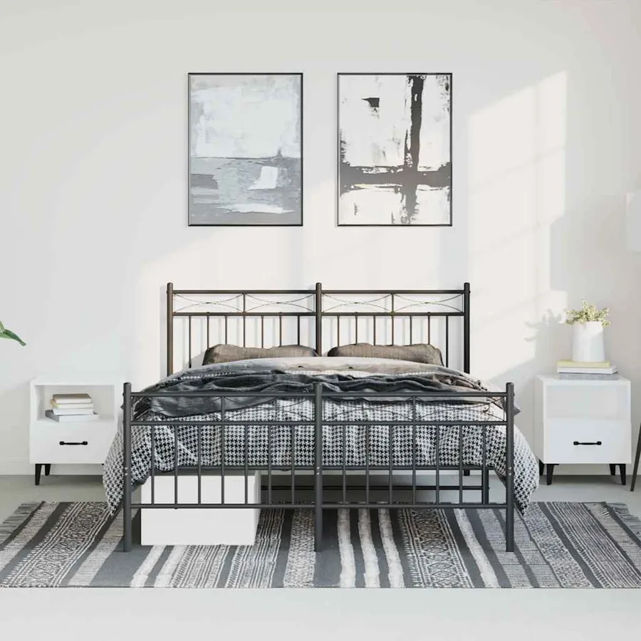 Cadre de lit métal sans matelas avec pied de lit noir 135x190cm - 3