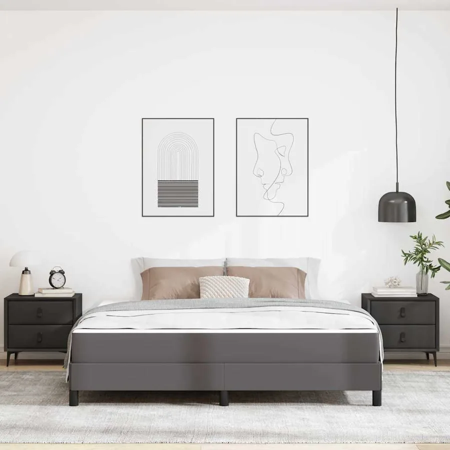 Cadre de lit avec matelas Gris 180 x 200 cm tissu - 3