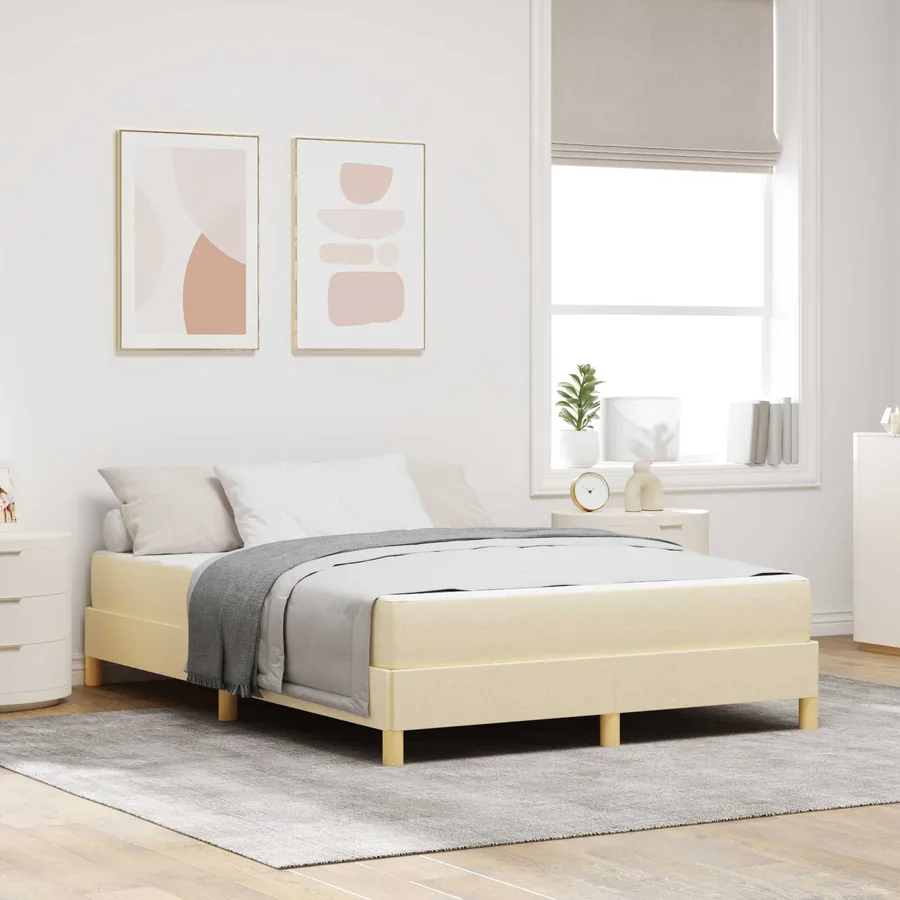 Lit à ressorts avec matelas Crème 140 x 200 cm tissu