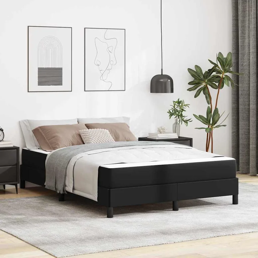 Cadre de lit avec matelas Noir 140 x 200 cm tissu