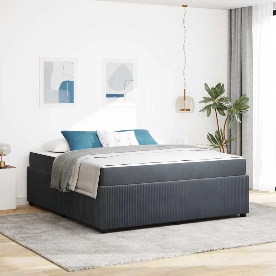 Cadre de lit avec matelas Gris foncé 180 x 200 cm tissu