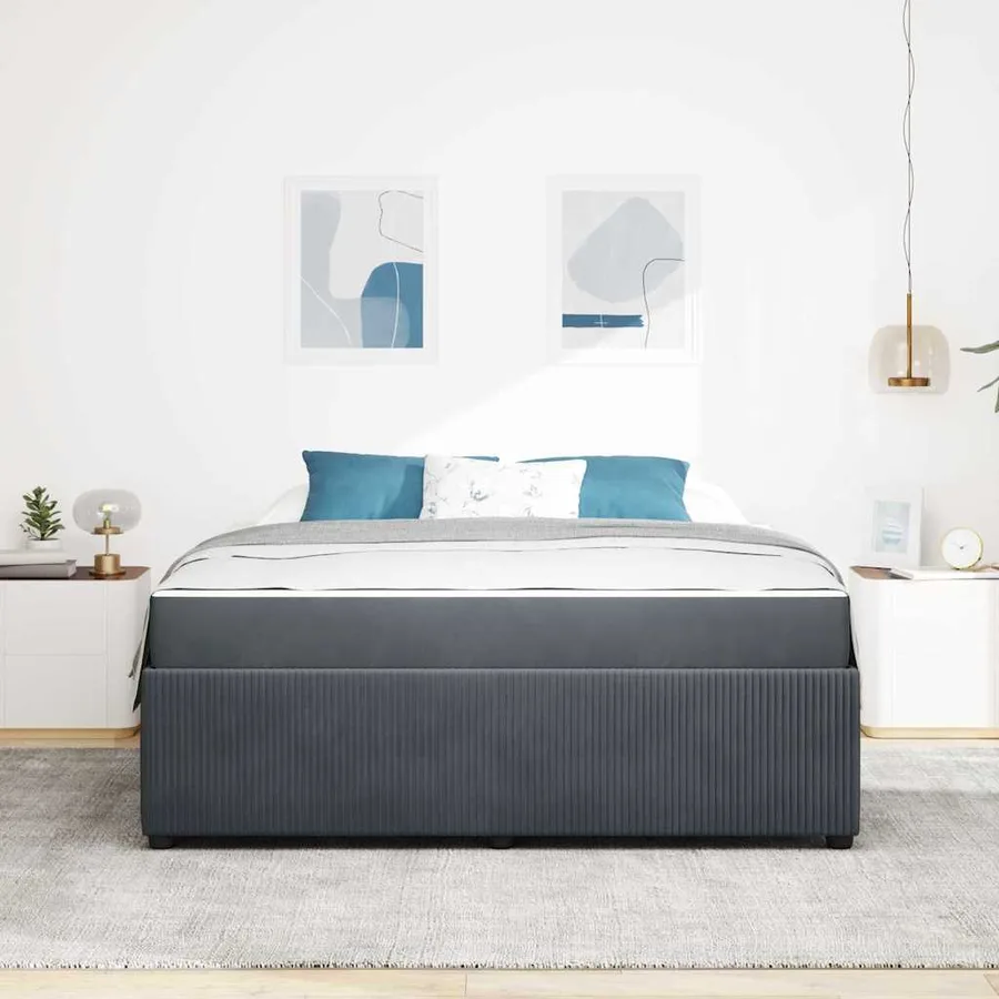 Cadre de lit avec matelas Gris foncé 180 x 200 cm tissu - 3