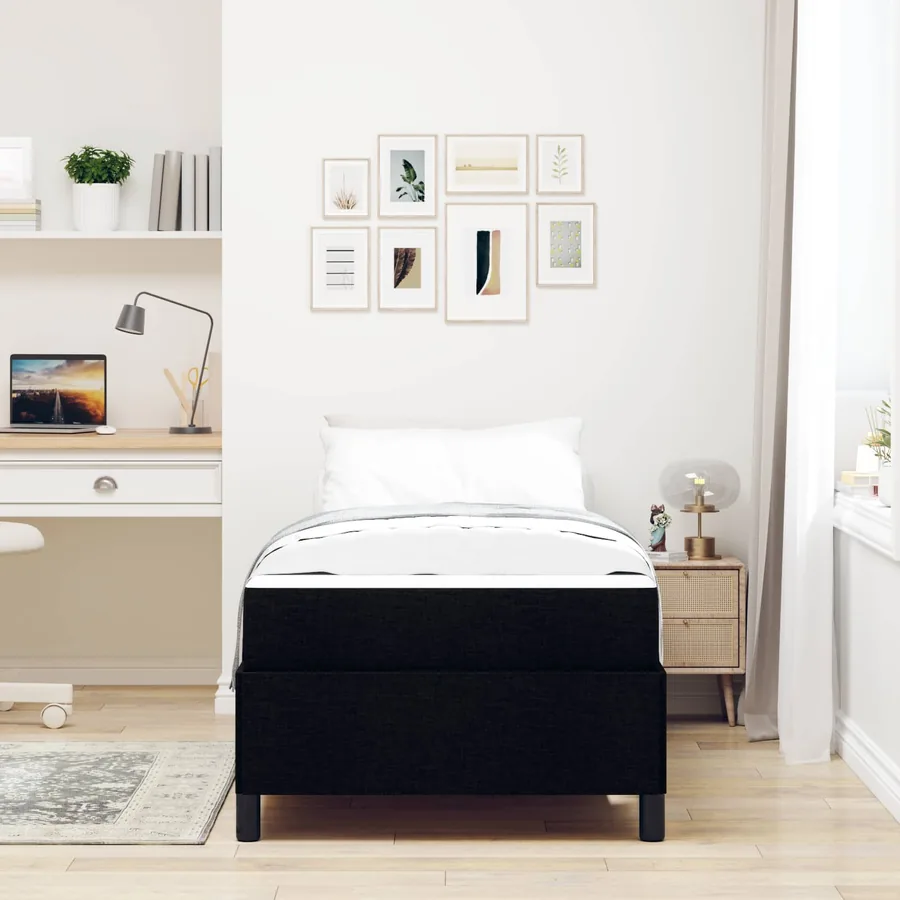 Lit à ressorts avec matelas Noir 90 x 190 cm tissu - 4