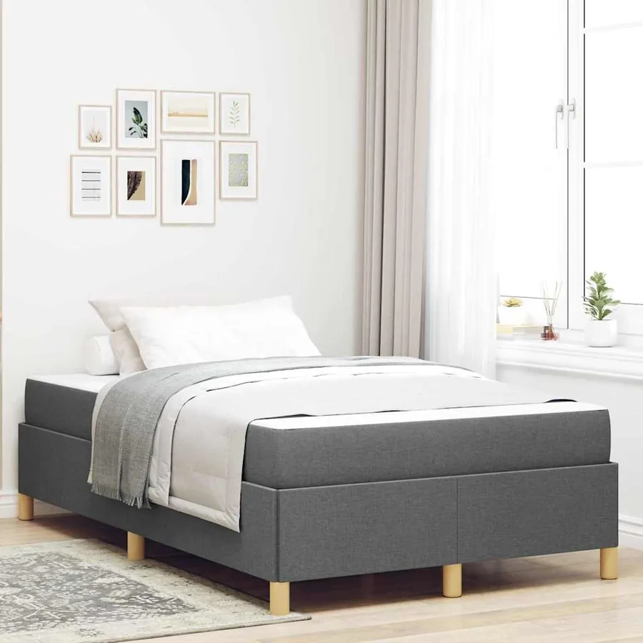 Cadre de lit avec matelas Gris foncé 120 x 200 cm tissu