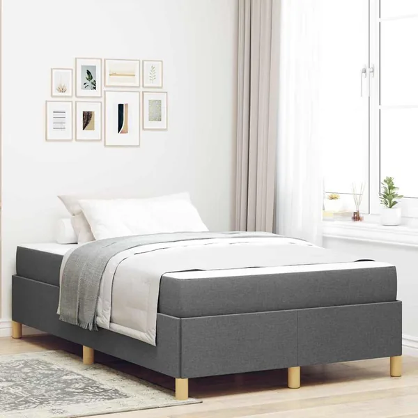 Cadre de lit avec matelas Gris foncé 120 x 200 cm tissu