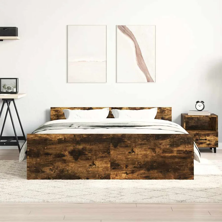 Cadre de lit sans matelas chêne fumé 140x190 cm - 3