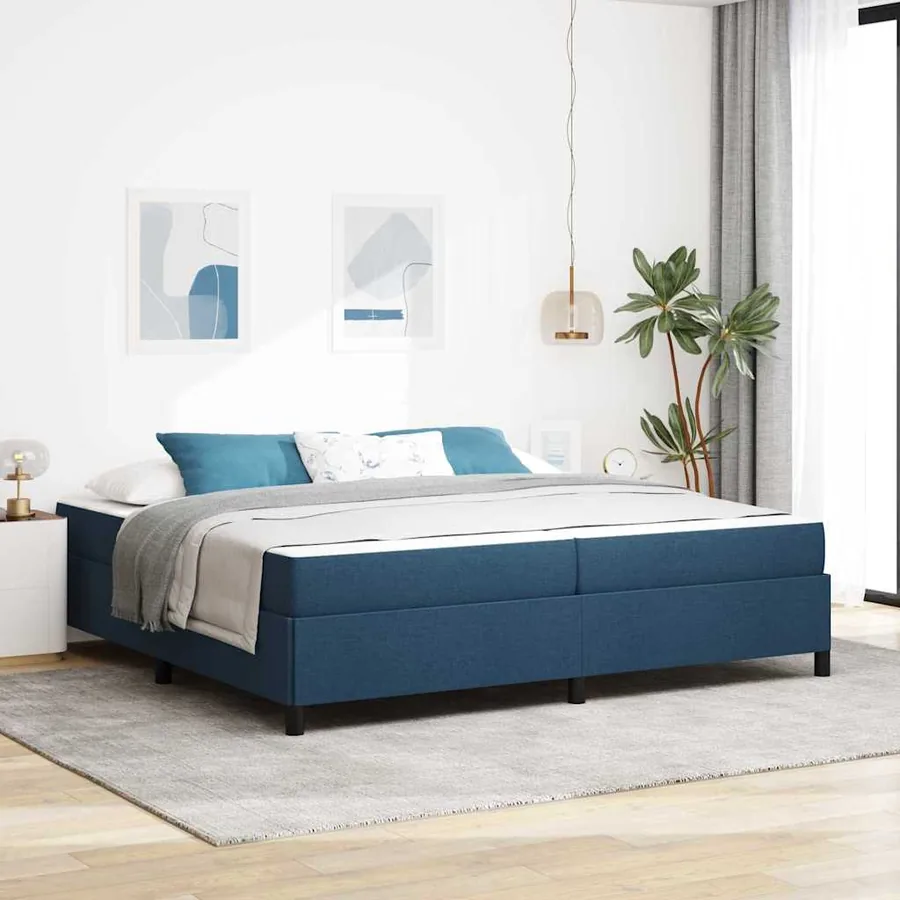Lit à ressorts avec matelas Bleu 200 x 200 cm tissu