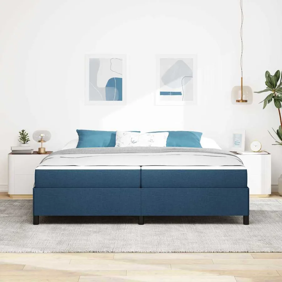 Lit à ressorts avec matelas Bleu 200 x 200 cm tissu - 3