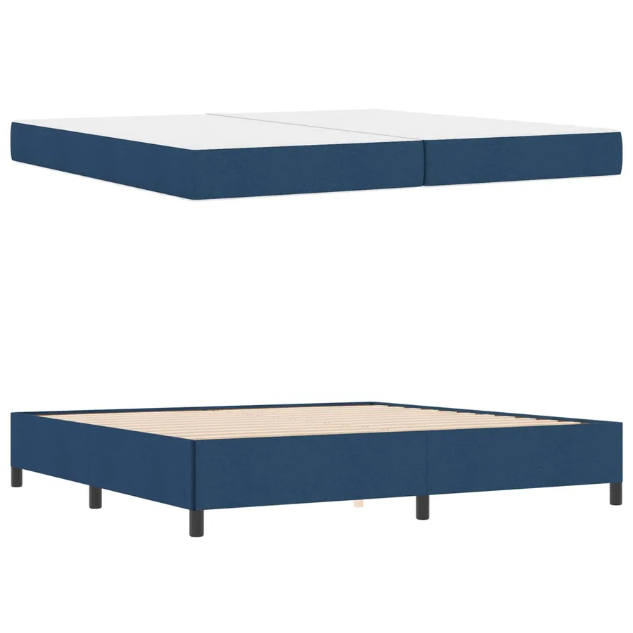 Lit à ressorts avec matelas Bleu 200 x 200 cm tissu - 4