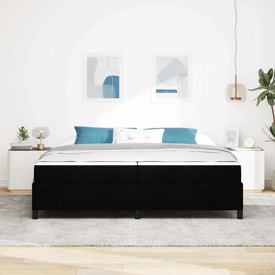 Lit à ressorts avec matelas Noir 200 x 200 cm tissu - 3