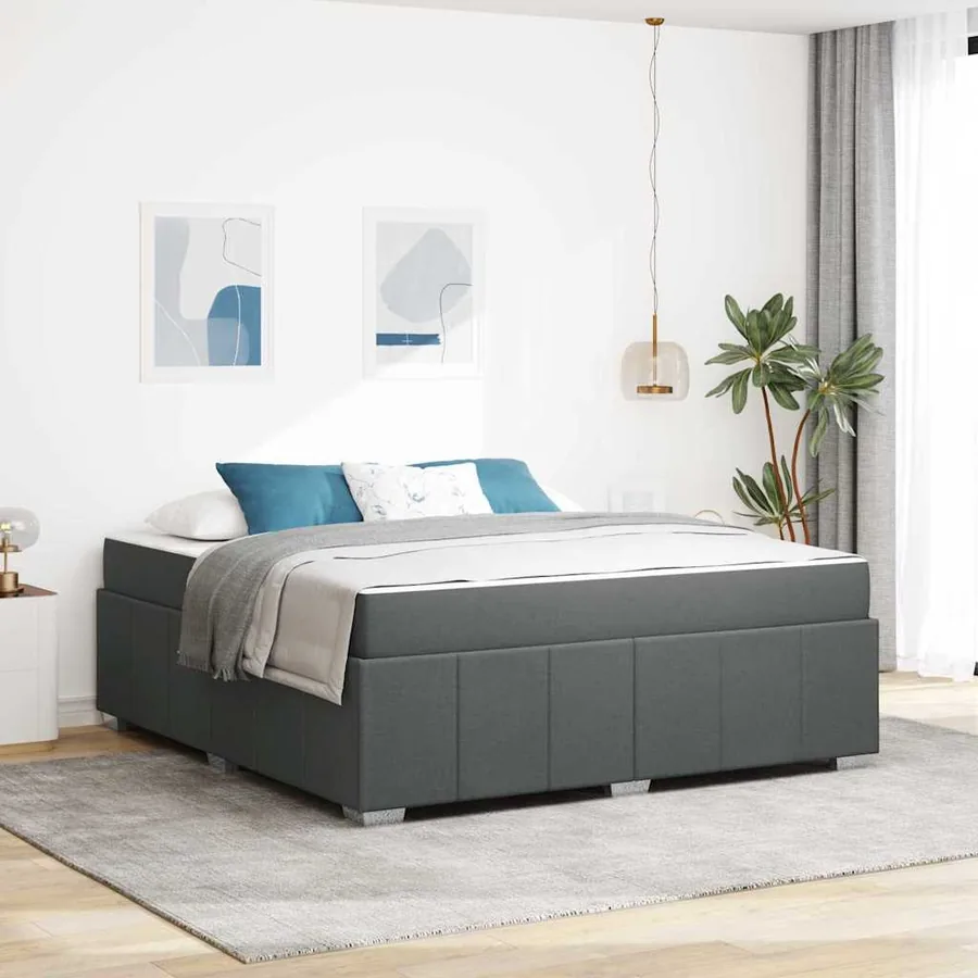 Cadre de lit avec matelas Gris foncé 180 x 200 cm tissu