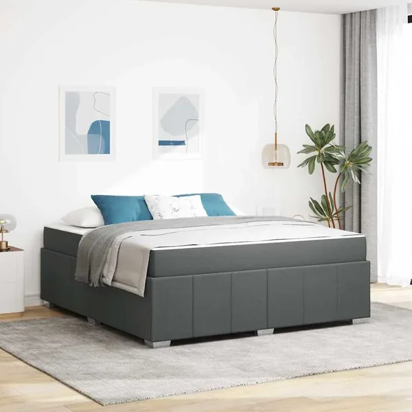 Cadre de lit avec matelas Gris foncé 180 x 200 cm tissu