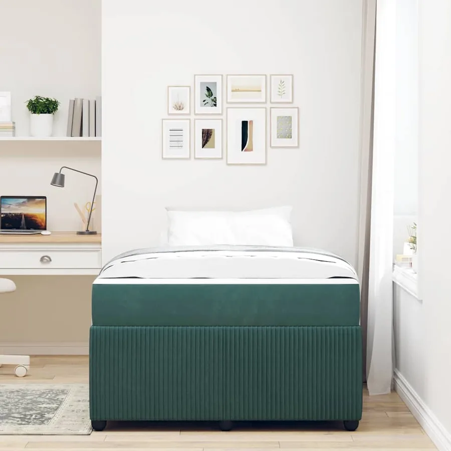Cadre de lit avec matelas Vert foncé 120 x 190 cm tissu - 3