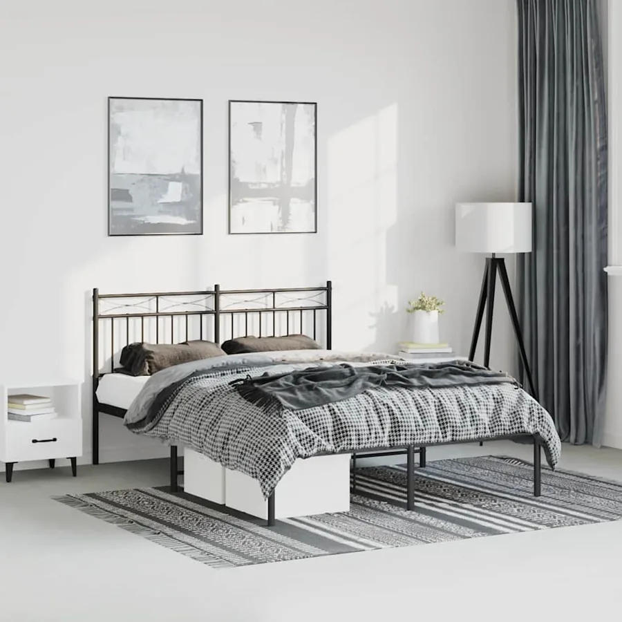 Cadre de lit métal sans matelas avec tête de lit noir 135x190cm