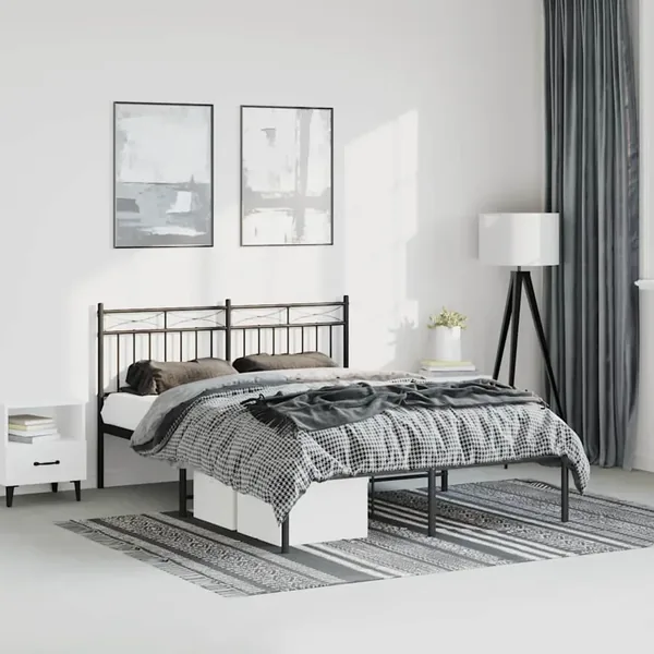 Cadre de lit métal sans matelas avec tête de lit noir 135x190cm