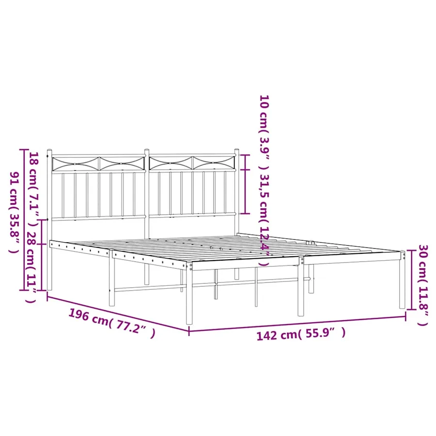 Cadre de lit métal sans matelas avec tête de lit noir 135x190cm - 10