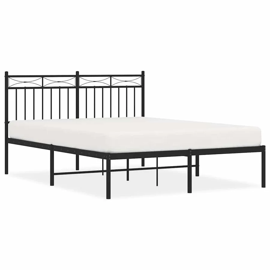 Cadre de lit métal sans matelas avec tête de lit noir 135x190cm - 2