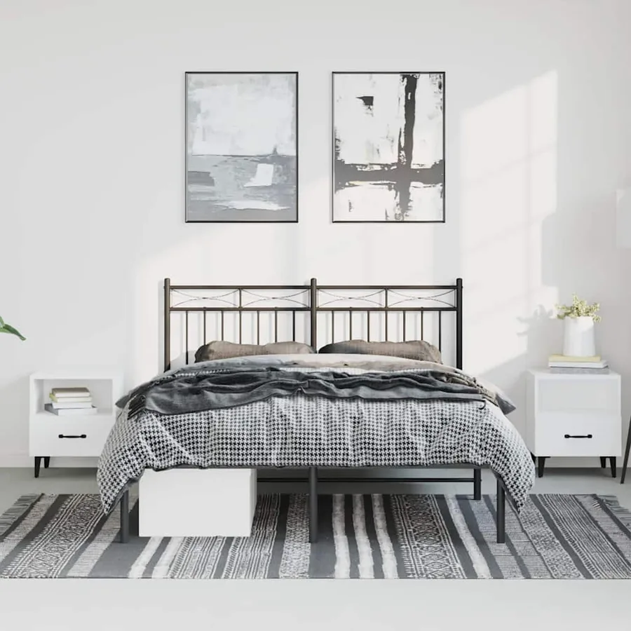 Cadre de lit métal sans matelas avec tête de lit noir 135x190cm - 3