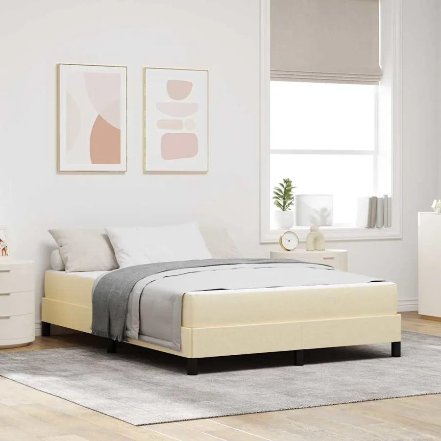 Lit à ressorts avec matelas Crème 140 x 200 cm tissu