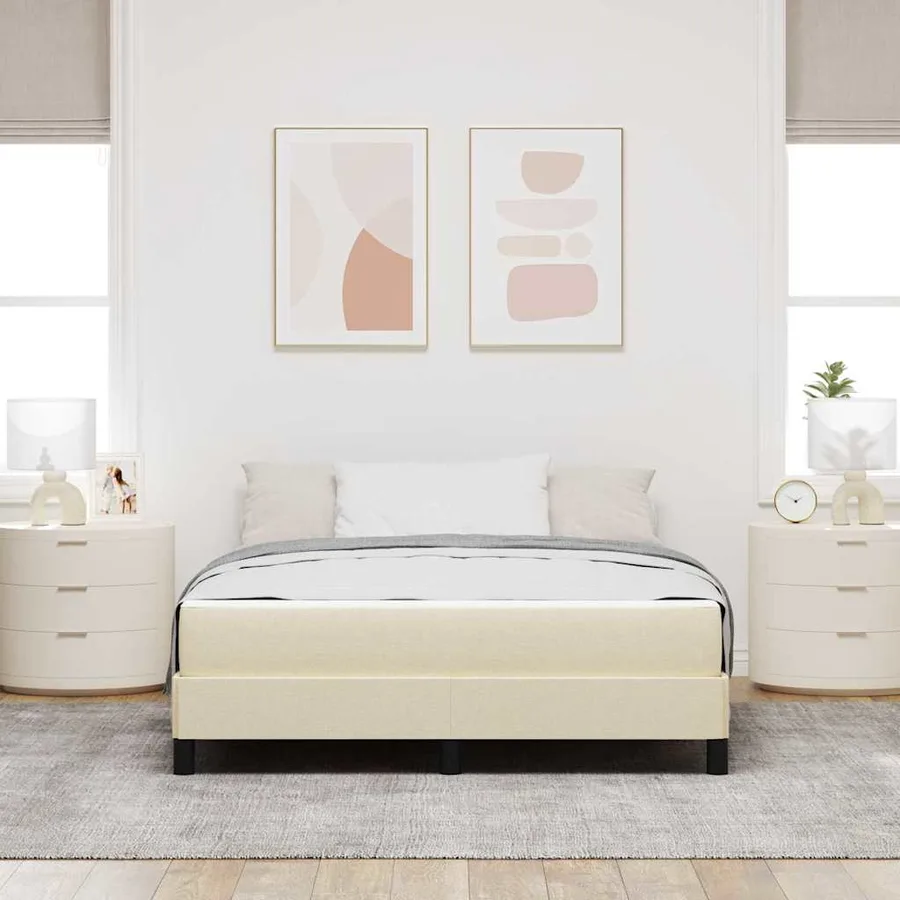 Lit à ressorts avec matelas Crème 140 x 200 cm tissu - 3