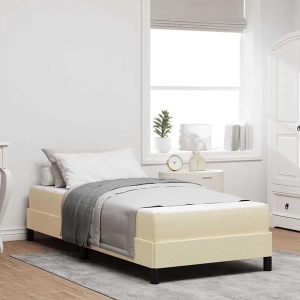 Lit à ressorts avec matelas Crème 100 x 200 cm tissu