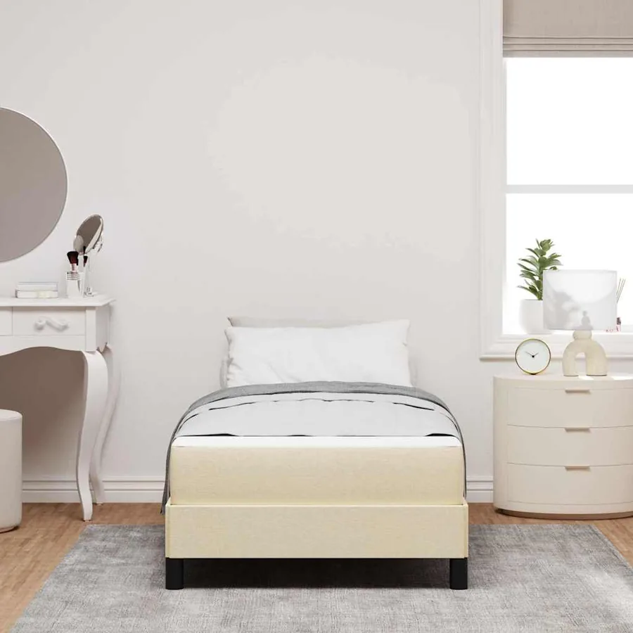 Lit à ressorts avec matelas Crème 100 x 200 cm tissu - 3