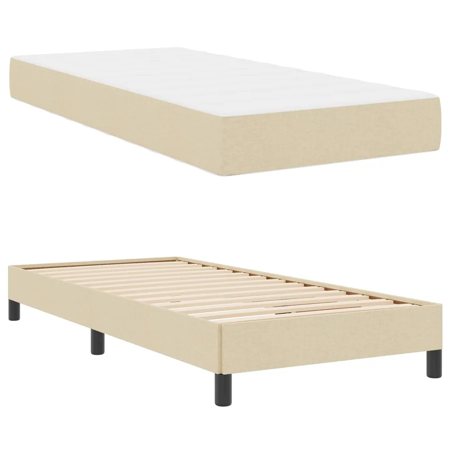 Lit à ressorts avec matelas Crème 100 x 200 cm tissu - 5