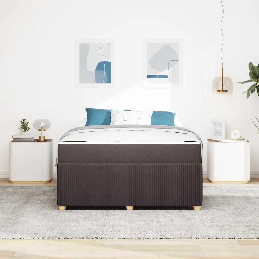 Cadre de lit avec matelas Marron foncé 140 x 200 cm tissu - 3