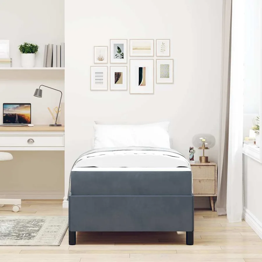 Cadre de lit avec matelas Gris foncé 100 x 200 cm tissu - 3