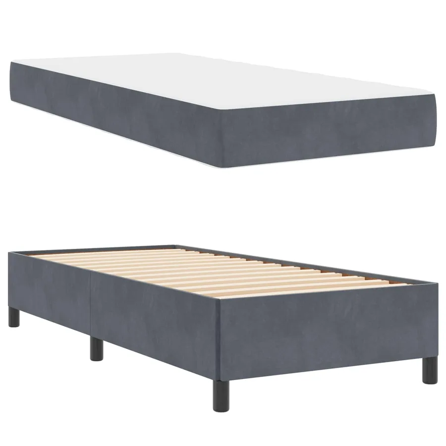 Cadre de lit avec matelas Gris foncé 100 x 200 cm tissu - 5