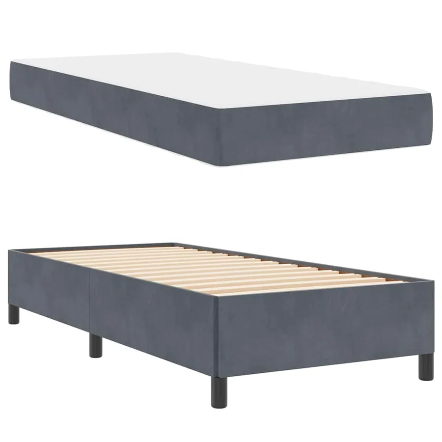 Cadre de lit avec matelas Gris foncé 100 x 200 cm tissu - 6
