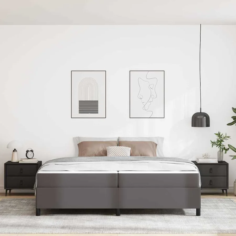 Cadre de lit avec matelas Gris 200 x 200 cm tissu - 3