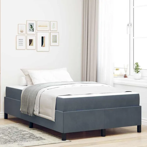 Cadre de lit avec matelas Gris foncé 120 x 200 cm tissu