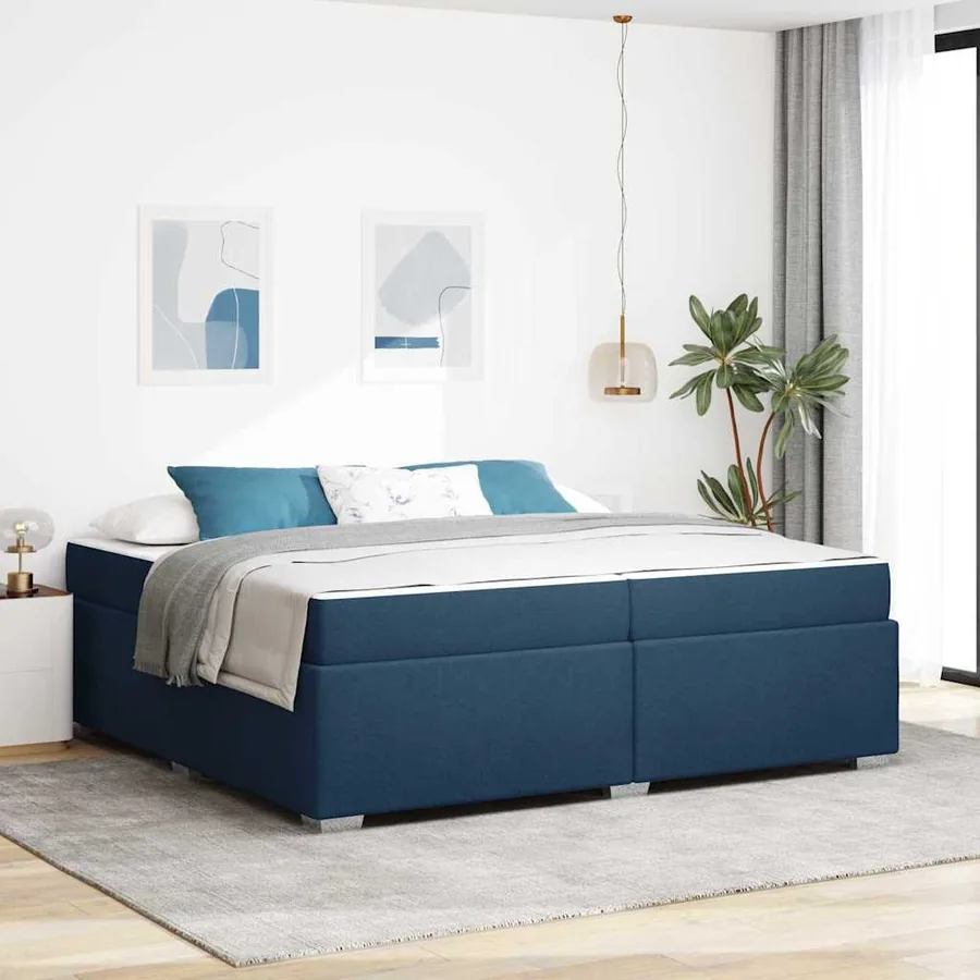Cadre de lit avec matelas Bleu 200 x 200 cm tissu