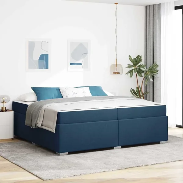 Cadre de lit avec matelas Bleu 200 x 200 cm tissu