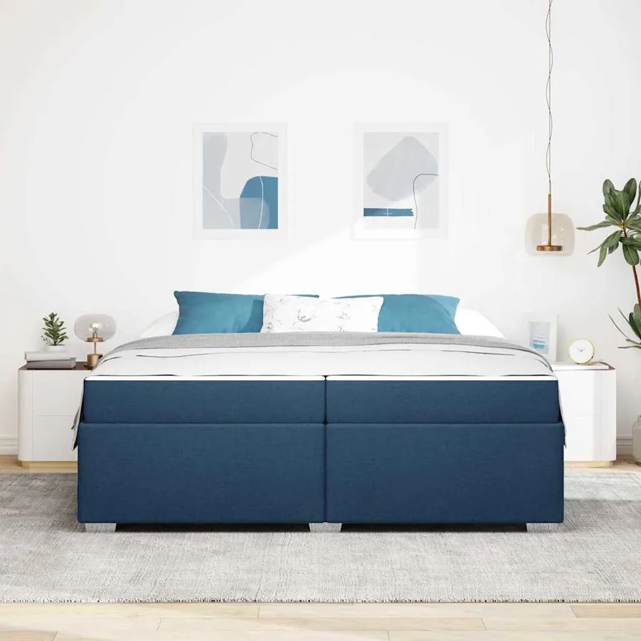 Cadre de lit avec matelas Bleu 200 x 200 cm tissu - 3