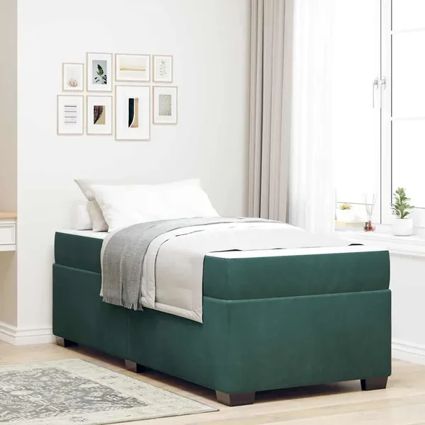 Cadre de lit avec matelas Vert foncé 90 x 190 cm tissu