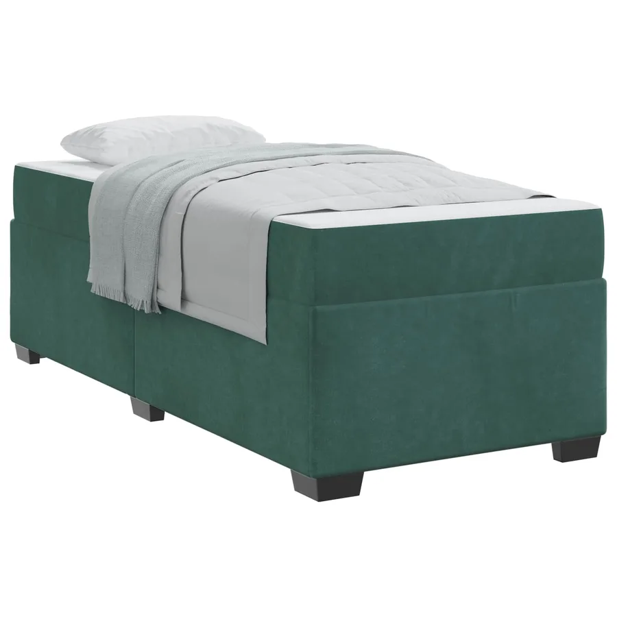 Cadre de lit avec matelas Vert foncé 90 x 190 cm tissu - 2