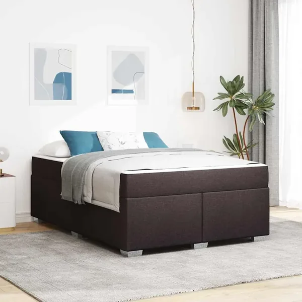 Cadre de lit avec matelas Marron foncé 140 x 200 cm tissu