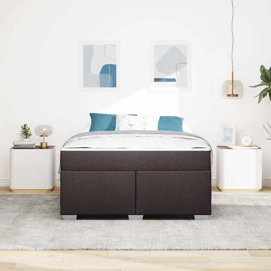 Cadre de lit avec matelas Marron foncé 140 x 200 cm tissu - 3