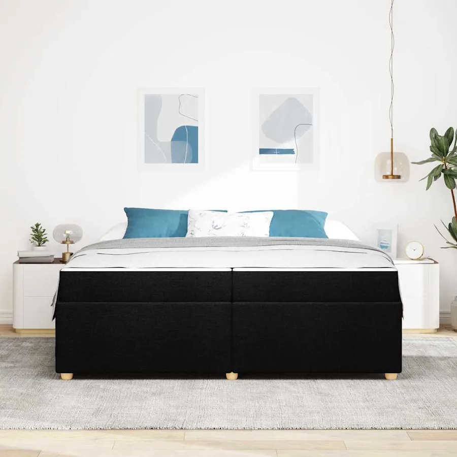 Cadre de lit avec matelas Noir 200 x 200 cm tissu - 3