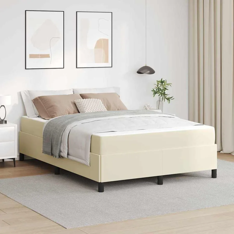 Cadre de lit avec matelas Crème 140 x 190 cm tissu