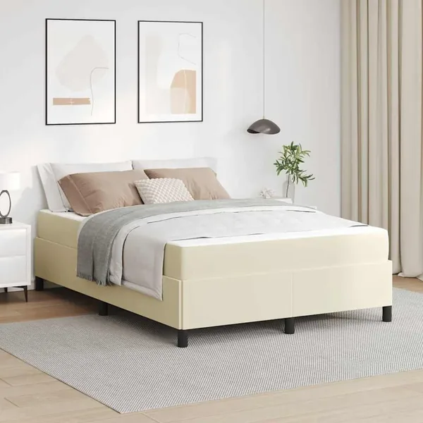 Cadre de lit avec matelas Crème 140 x 190 cm tissu