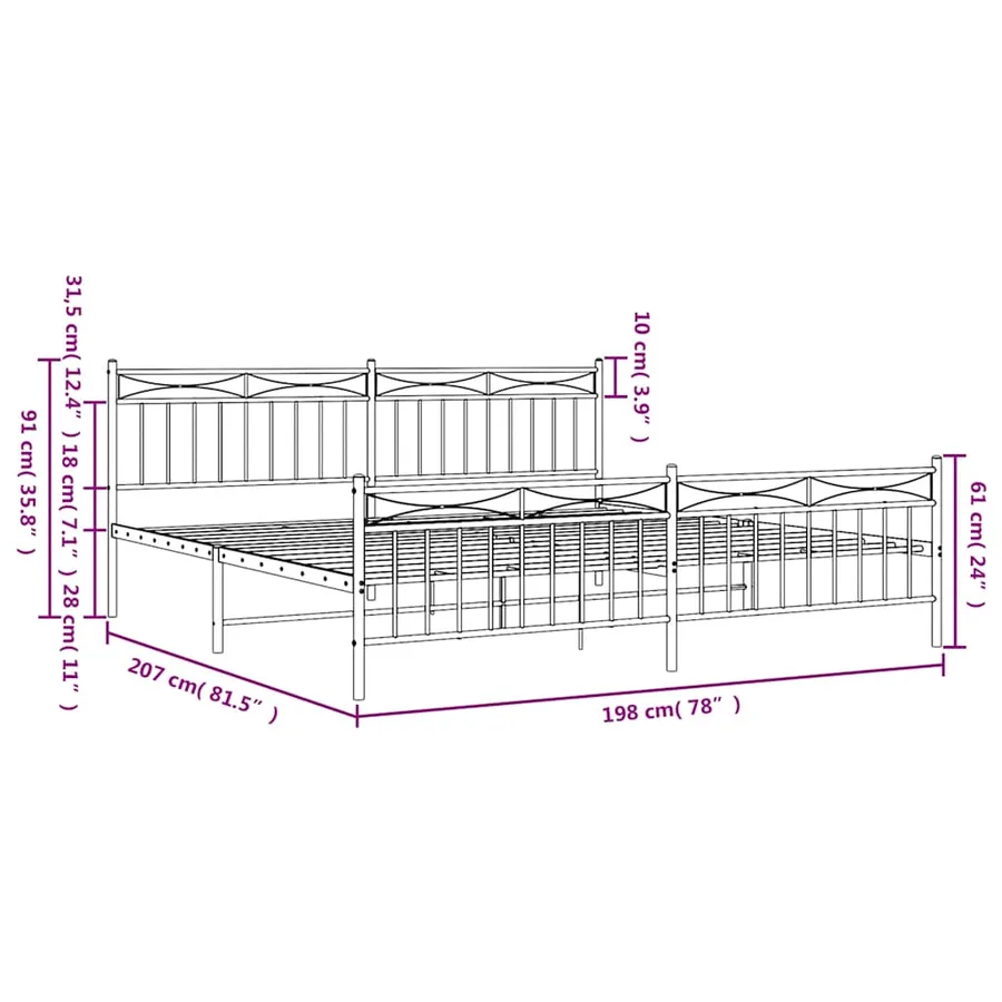 Cadre de lit métal sans matelas avec pied de lit noir 193x203cm - 10