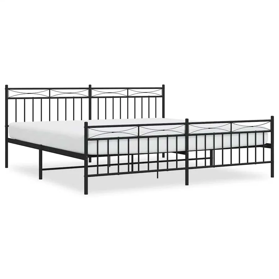 Cadre de lit métal sans matelas avec pied de lit noir 193x203cm - 2