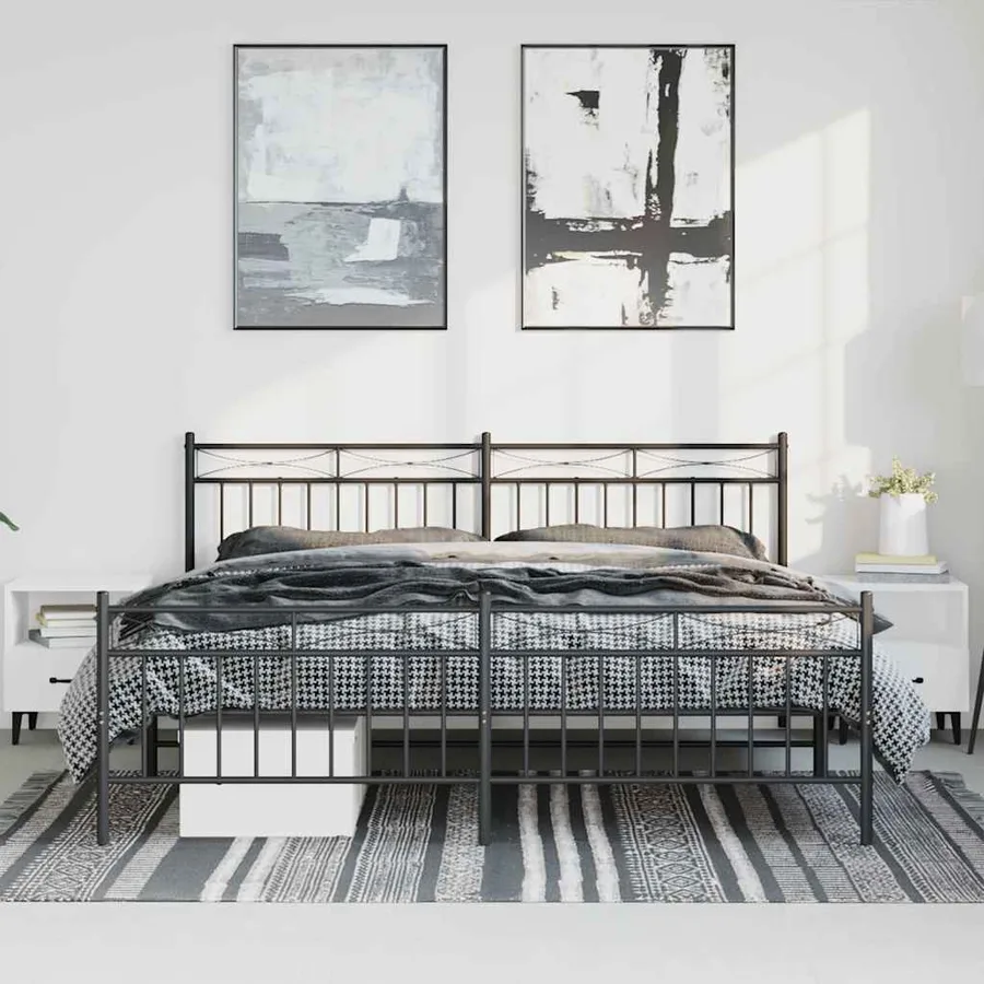 Cadre de lit métal sans matelas avec pied de lit noir 193x203cm - 3